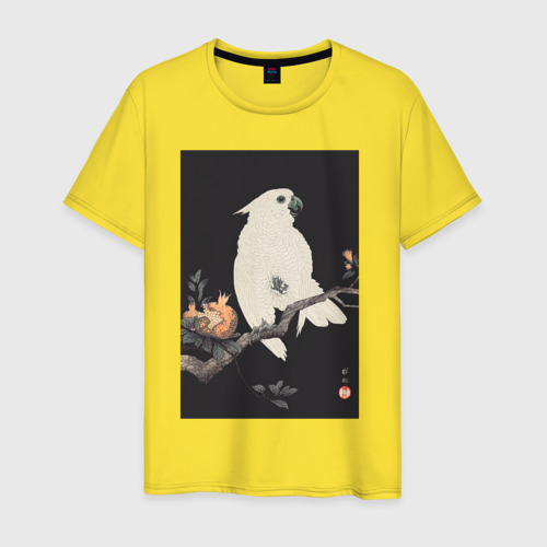 Мужская футболка хлопок Cockatoo with Pomegranate Какаду и гранат, цвет желтый