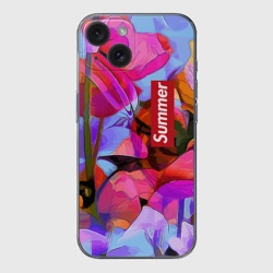 Чехол для iPhone 15 силиконовый с защитой камеры Красочный летний цветочный паттерн Summer color pattern