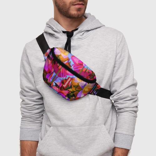 Поясная сумка 3D с принтом Красочный летний цветочный паттерн / Summer color pattern, фото на моделе #1