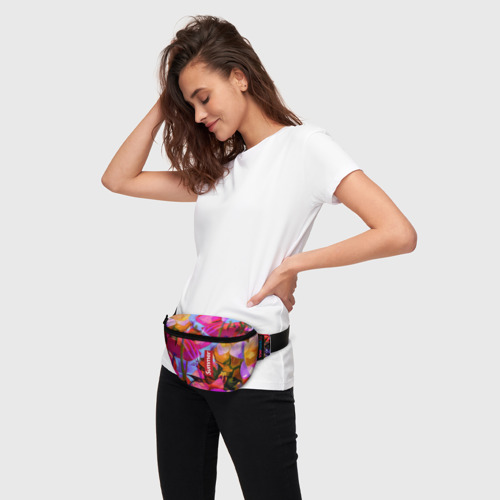 Поясная сумка 3D с принтом Красочный летний цветочный паттерн / Summer color pattern, вид сбоку #3