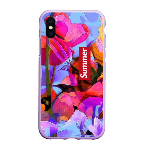 Чехол для iPhone XS Max матовый Красочный летний цветочный паттерн Summer color pattern, цвет сиреневый