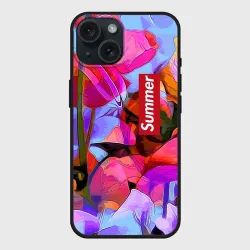 Чехол силиконовый для Apple iPhone 15 матовый Красочный летний цветочный паттерн Summer color pattern