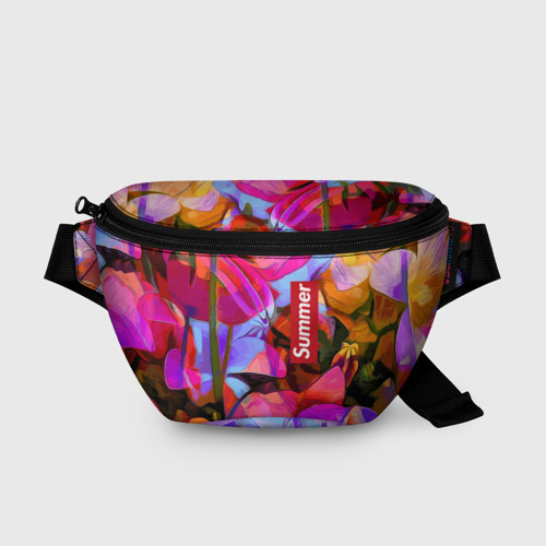 Поясная сумка 3D с принтом Красочный летний цветочный паттерн / Summer color pattern, вид спереди #2