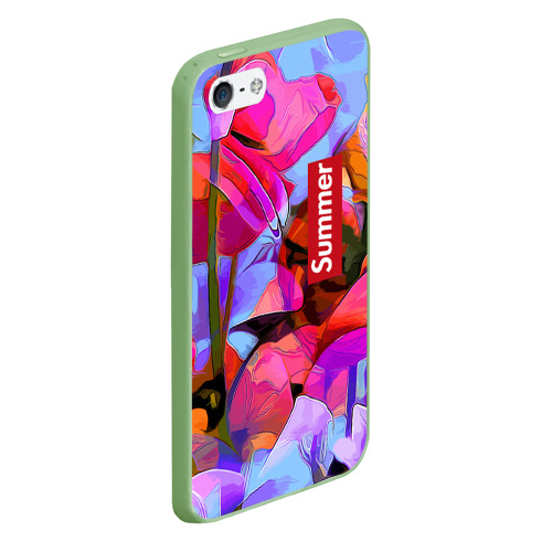 Чехол для iPhone 5/5S матовый Красочный летний цветочный паттерн Summer color pattern, цвет салатовый - фото 3