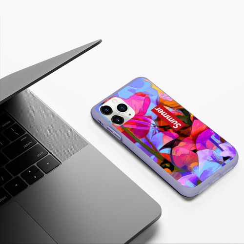 Чехол для iPhone 11 Pro матовый Красочный летний цветочный паттерн Summer color pattern, цвет светло-сиреневый - фото 5