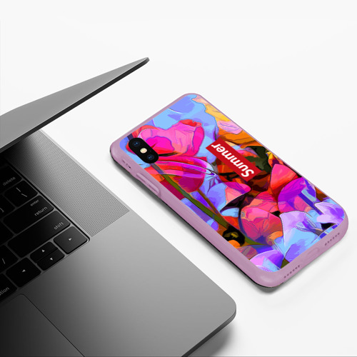 Чехол для iPhone XS Max матовый Красочный летний цветочный паттерн Summer color pattern, цвет сиреневый - фото 5