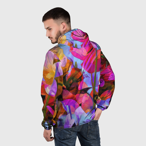 Мужская ветровка 3D с принтом Красочный летний цветочный паттерн / Summer color pattern, вид сзади #2