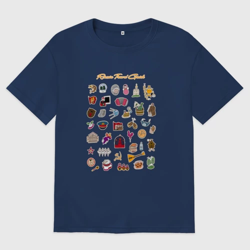 Женская футболка хлопок Oversize с принтом Russia Travel Guide Icons Женская футболка хлопок Oversize Russia Travel Guide Icons