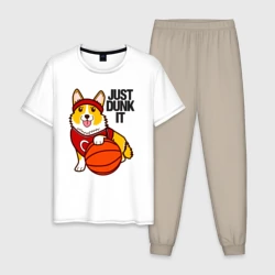 Мужская пижама с белой футболкой хлопок Just dunk IT корги