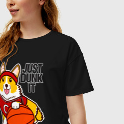 Женская футболка хлопок Oversize Just dunk IT корги - фото 2