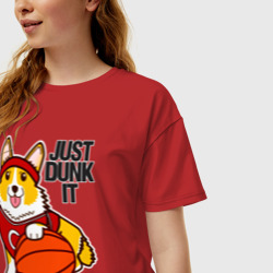 Женская футболка хлопок Oversize Just dunk IT корги - фото 2