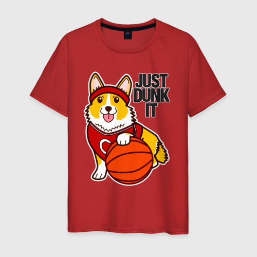 Мужская футболка хлопок Just dunk IT корги, цвет красный