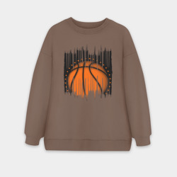 Женский свитшот oversize без начеса хлопок Баскетбольный мяч в разрыве