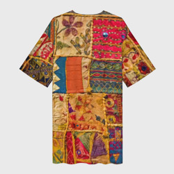 Платье с принтом Пэчворк Лоскутное одеяло Patchwork Quilt для женщины, вид сзади №1. Цвет основы: белый