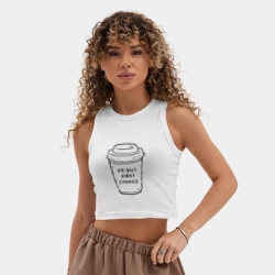 Женская укороченная майка-топ хлопок Ок, но сначала кофе - фото 2