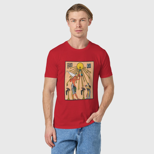 Мужская футболка хлопок Египетская фреска Атон с иероглифами , цвет красный - фото 3