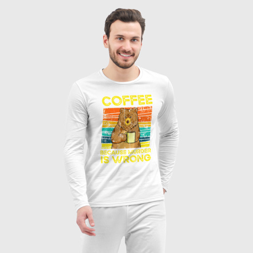 Мужская пижама с лонгсливом хлопок Кофе, потому что убийство это неправильно, цвет белый - фото 5