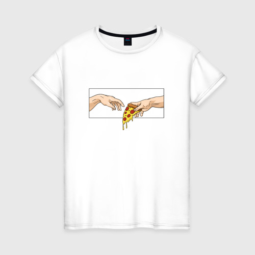 Женская футболка из хлопка с принтом Creation of Pizza, вид спереди №1