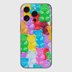 Чехол для iPhone 15 Pro Max силиконовый с защитой камеры Мармеладные мишки разноцветные