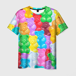 Мужская футболка 3D Мармеладные мишки разноцветные
