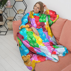 Плед с рукавами Мармеладные мишки разноцветные - фото 2