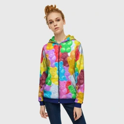 Женская толстовка 3D на молнии Мармеладные мишки разноцветные - фото 2