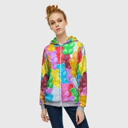 Женская толстовка 3D на молнии Мармеладные мишки разноцветные - фото 2