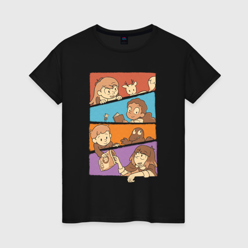 Женская футболка хлопок с принтом Хильда и друзья, вид спереди #2