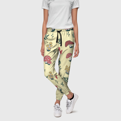 Женские брюки 3D с принтом Мухоморы и поганки тоже грибы, фото на моделе #1