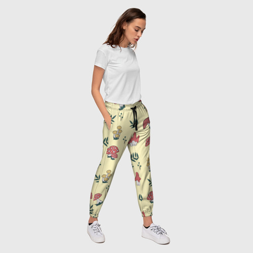 Женские брюки 3D с принтом Мухоморы и поганки тоже грибы, вид сбоку #3
