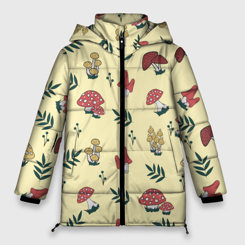 Женская зимняя куртка Oversize Мухоморы и поганки тоже грибы, цвет светло-серый