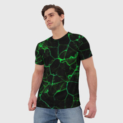 Мужская футболка 3D Абстракция - Черно-зеленый фон - дым - фото 2
