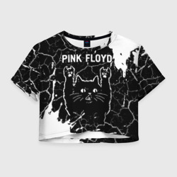 Женская футболка Crop-top 3D Pink Floyd Rock Cat