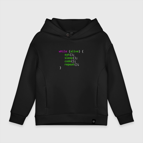 Детское худи Oversize хлопок Программист - жизнь в коде, цвет черный