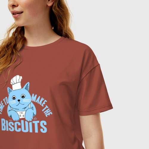 Женская футболка хлопок Oversize Время делать бисквиты, цвет кирпичный - фото 3