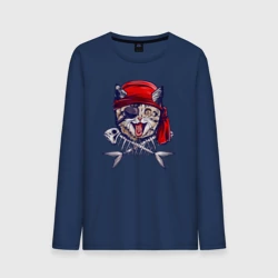 Мужской лонгслив хлопок Кот пират и рыбьи кости