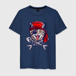 Мужская футболка хлопок Кот пират и рыбьи кости