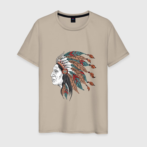 Мужская футболка хлопок Старик индеец, цвет миндальный