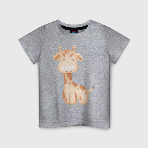Детская футболка хлопок с принтом Милый Жирафик Смеётся, вид спереди #2