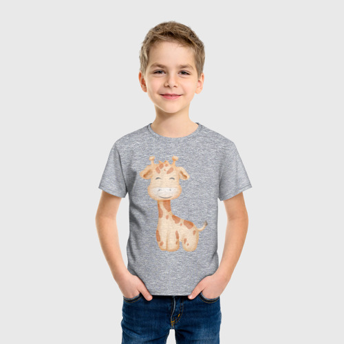 Детская футболка хлопок с принтом Милый Жирафик Смеётся, фото на моделе #1