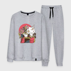 Мужской костюм хлопок Котик Самурай Samurai Cat Japanese art
