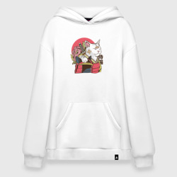 Худи SuperOversize хлопок Котик Самурай Samurai Cat Japanese art
