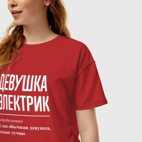 Женская футболка хлопок Oversize Девушка Электрик, цвет красный - фото 3