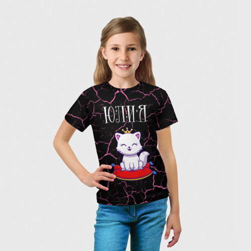 Детская футболка 3D Юлия + кошка + Трещины, цвет 3D печать - фото 5