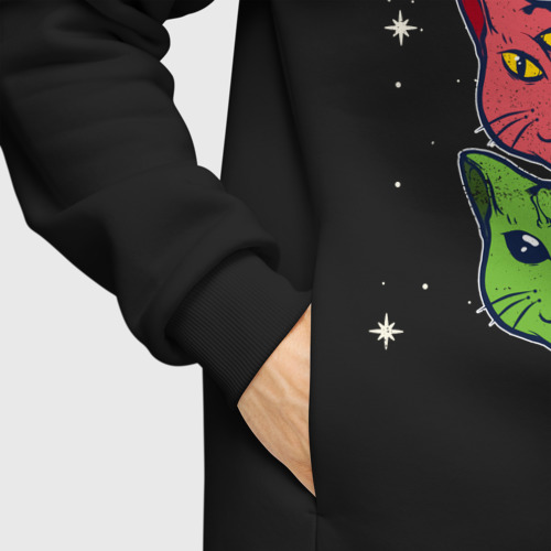 Мужское худи Oversize хлопок Коты пришельцы с разных планет, цвет черный - фото 8