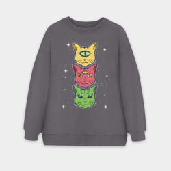 Женский свитшот oversize без начеса хлопок Коты пришельцы с разных планет