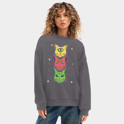 Женский свитшот oversize без начеса хлопок Коты пришельцы с разных планет - фото 2