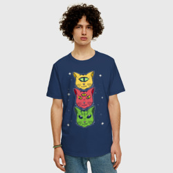 Мужская футболка хлопок Oversize Коты пришельцы с разных планет - фото 2