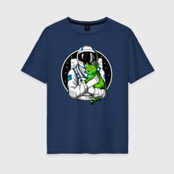 Женская футболка хлопок Oversize Космонавт с инопланетным котом