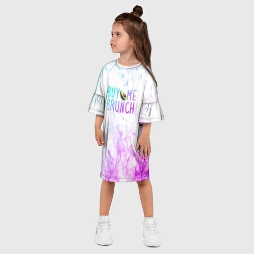 Детское платье 3D с принтом Авокадо неон / avocado neon, фото на моделе #1